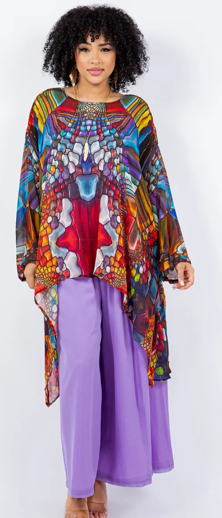 Gemstone Mosaic hi-low Tunic Top Boho Hippie Chic Resort Wear Sml-10X