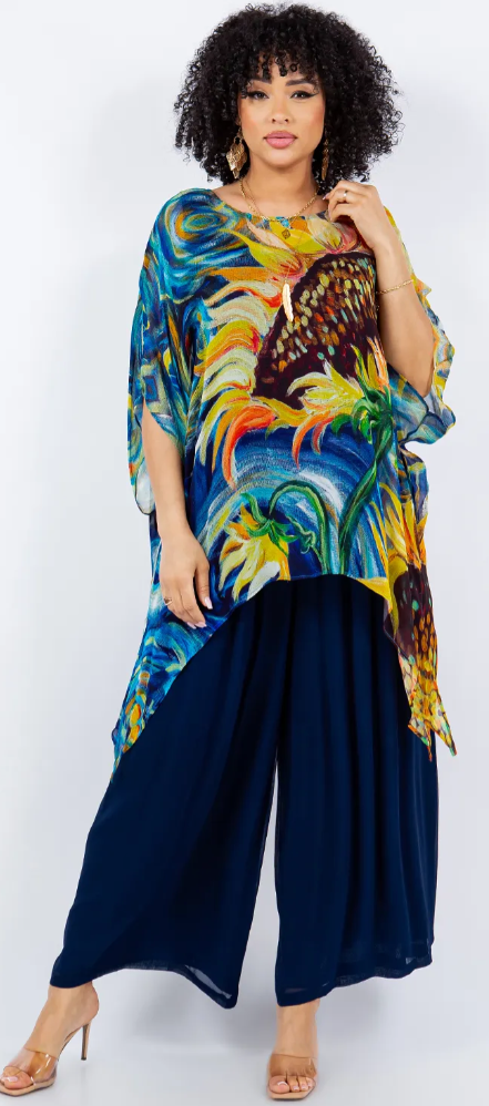 Sunheart SunFlowers Oversize Tunic Top Lagenlook Boho Hippie Chic SML-6X+