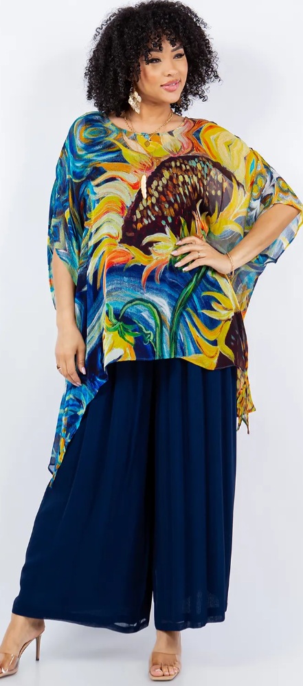 Sunheart SunFlowers Oversize Tunic Top Lagenlook Boho Hippie Chic SML-6X+