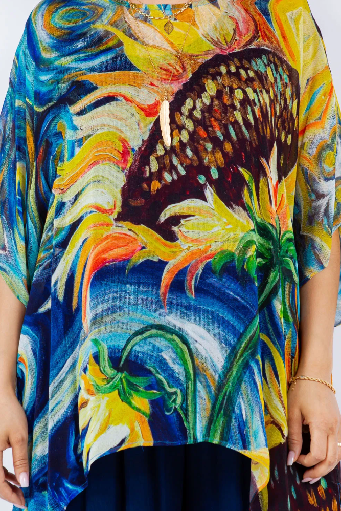 Sunheart SunFlowers Oversize Tunic Top Lagenlook Boho Hippie Chic SML-6X+