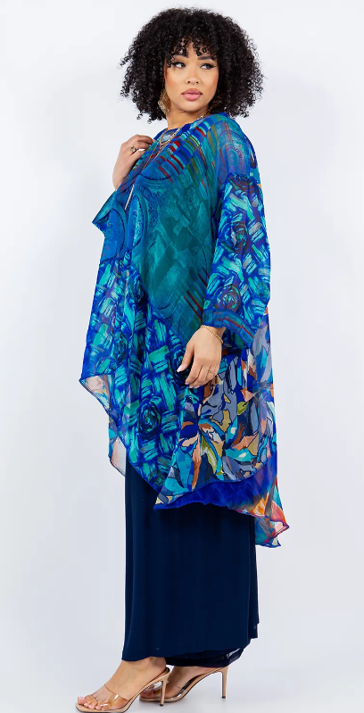 $66 OFF! Blue Azure Mosaic hi-low Tunic Top Boho Hippie Chic Resort Wear Sml-10X