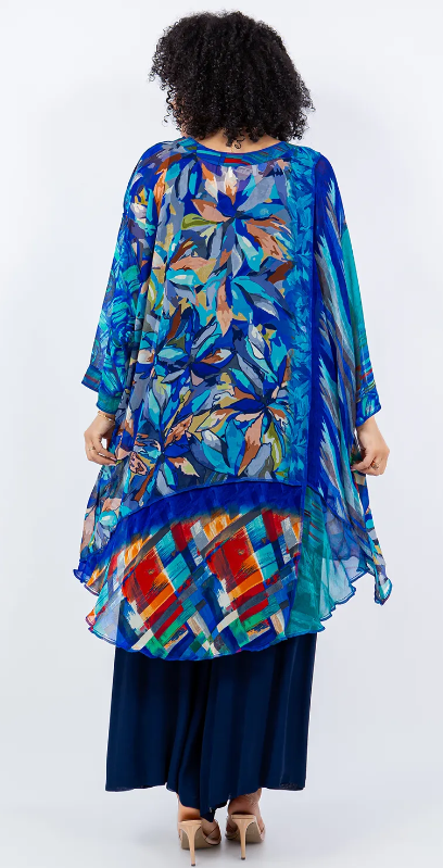$66 OFF! Blue Azure Mosaic hi-low Tunic Top Boho Hippie Chic Resort Wear Sml-10X