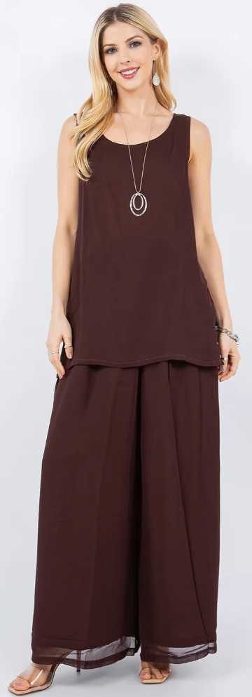 9 Colors Sunheart  Tank Top & Wide Leg Pants Set Boho Hippie Chic Resort Wear Sml-2X+