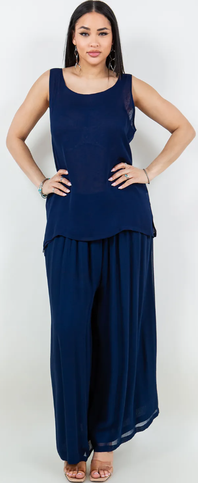 9 Colors Sunheart  Tank Top & Wide Leg Pants Set Boho Hippie Chic Resort Wear Sml-2X+