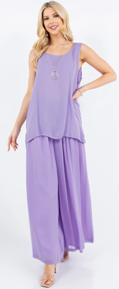 9 Colors Sunheart  Tank Top & Wide Leg Pants Set Boho Hippie Chic Resort Wear Sml-2X+
