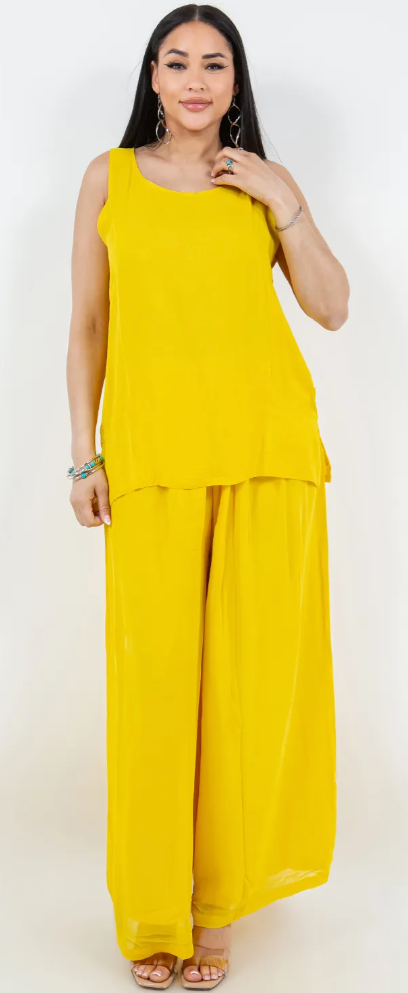 9 Colors Sunheart  Tank Top & Wide Leg Pants Set Boho Hippie Chic Resort Wear Sml-2X+