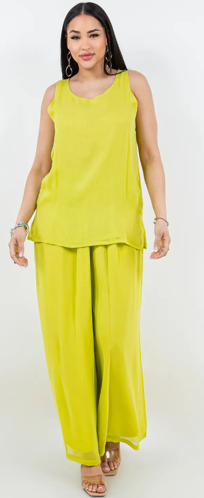 9 Colors Sunheart  Tank Top & Wide Leg Pants Set Boho Hippie Chic Resort Wear Sml-2X+