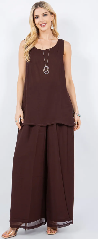 9 Colors Sunheart  Tank Top & Wide Leg Pants Set Boho Hippie Chic Resort Wear Sml-2X+
