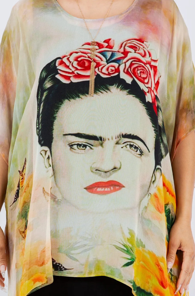 Frida Kahlo Our Artists Icon Oversize Tunic Top Lagenlook Boho Hippie Chic SML-6X+
