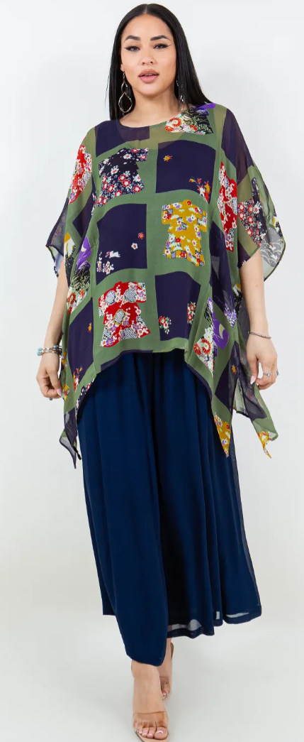 $66 OFF! Oversize Flower Garden  Pacifica Tunic Top Lagenlook Boho Hippie Chic SML-6X+