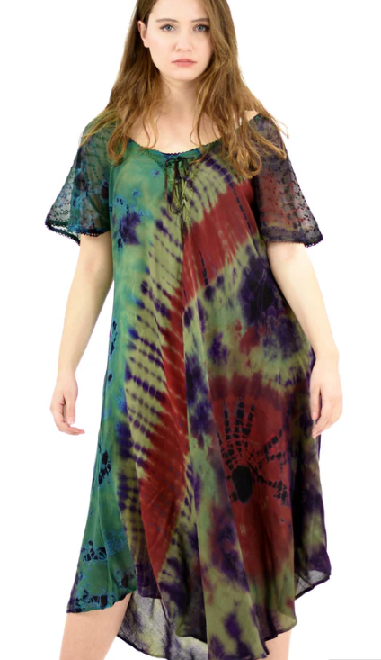 Sunheart Batik short-sleeve Summer Dress Boho Hippie Chic Resort Wear Sml-4x+