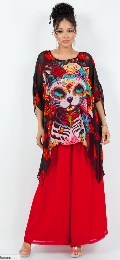 Dio de Los Muertos Oversize Pacifica Tunic Top  Lagenlook Boho Hippie Chic SML-6X+