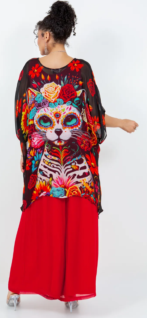 Dio de Los Muertos Oversize Pacifica Tunic Top  Lagenlook Boho Hippie Chic SML-6X+