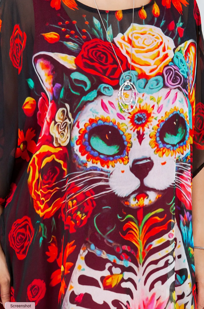 Dio de Los Muertos Oversize Pacifica Tunic Top  Lagenlook Boho Hippie Chic SML-6X+