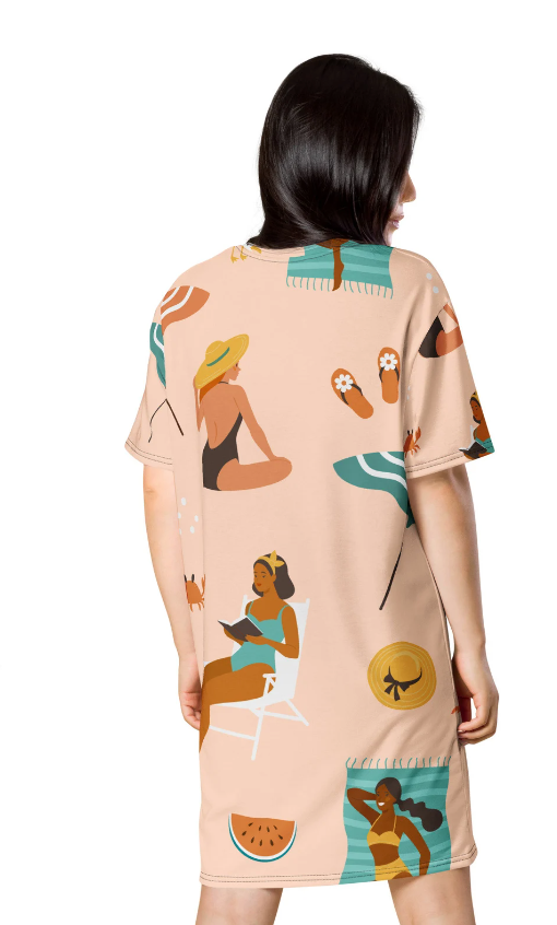 Boho Pop Art Suntan Ladies Beach Towels Folk Art Tee Shirt Small to 6X