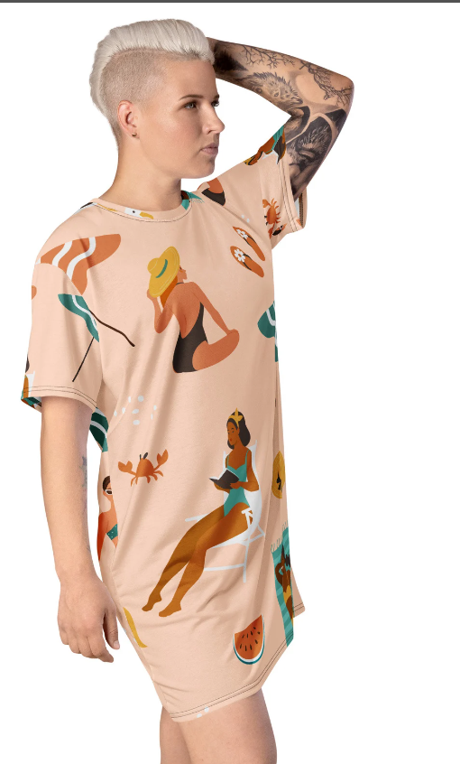 Boho Pop Art Suntan Ladies Beach Towels Folk Art Tee Shirt Small to 6X