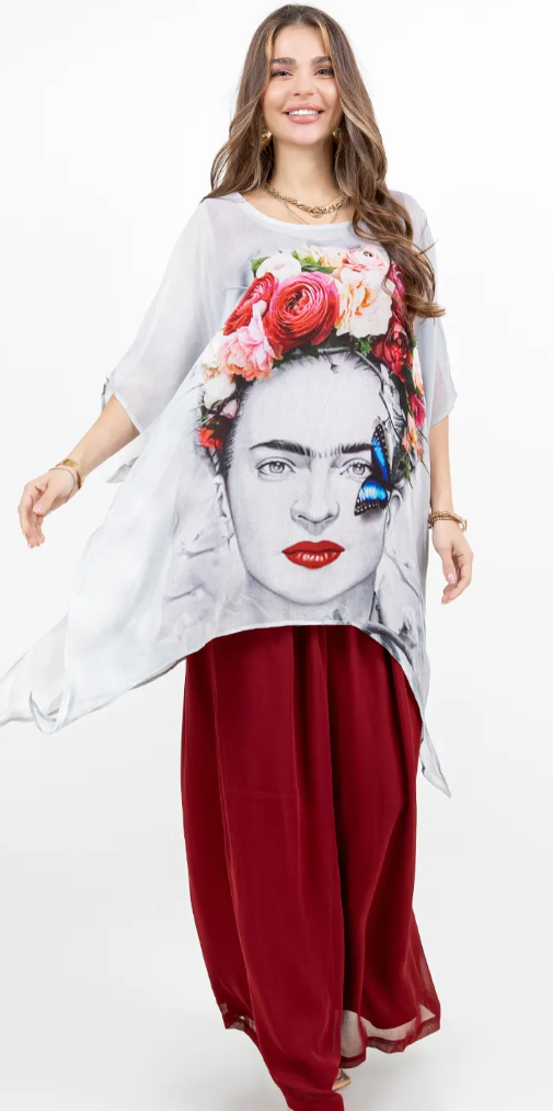 Frida Kahlo Roses Oversize Tunic Top Lagenlook Boho Hippie Chic SML-6X+