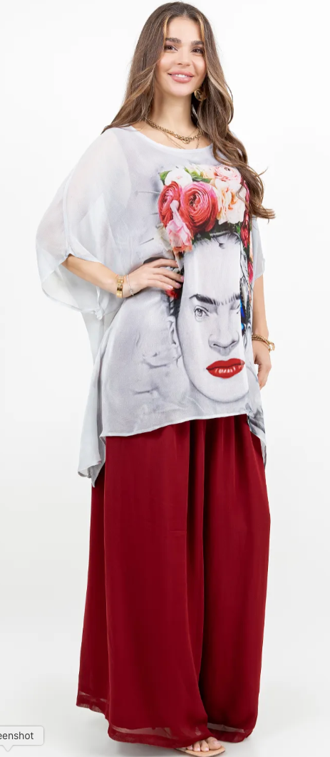Frida Kahlo Roses Oversize Tunic Top Lagenlook Boho Hippie Chic SML-6X+