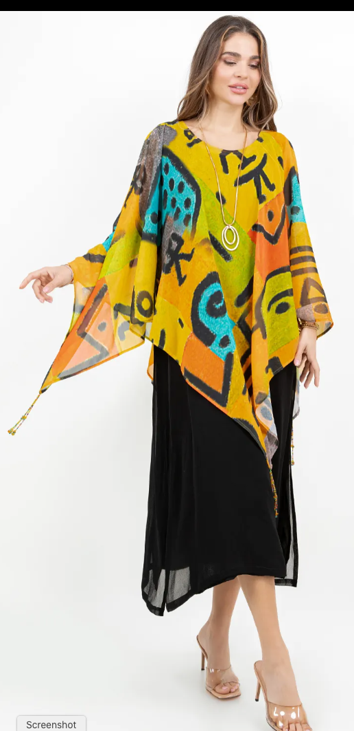 Color Me Fun Poncho Plus Top Boho Resort Festival Wear Hippie Chic Plus Sml-7X+