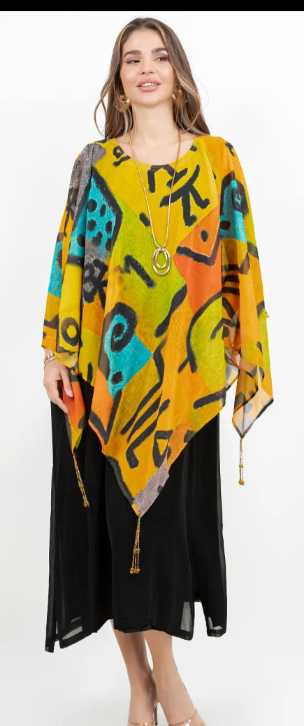 Color Me Fun Poncho Plus Top Boho Resort Festival Wear Hippie Chic Plus Sml-7X+