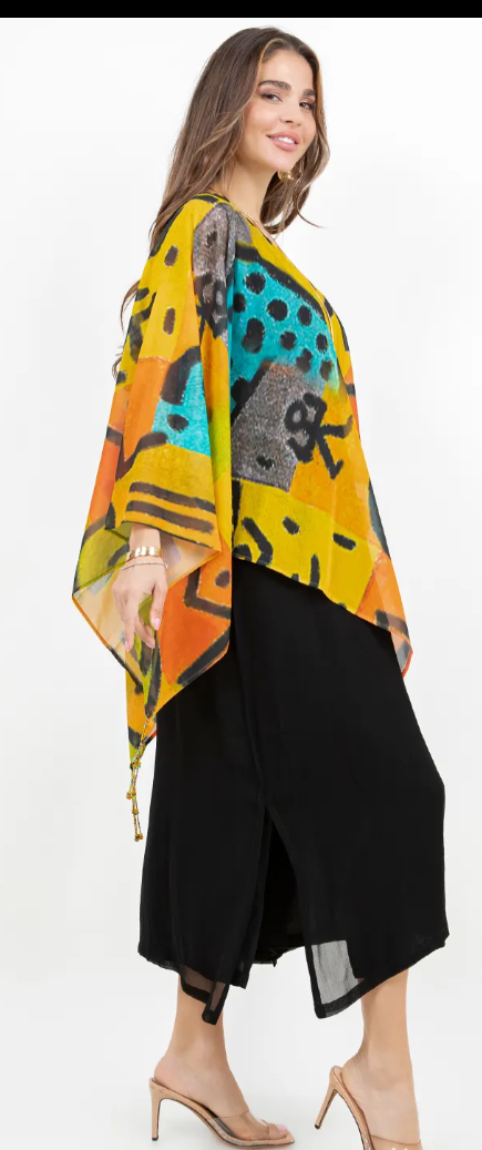 Color Me Fun Poncho Plus Top Boho Resort Festival Wear Hippie Chic Plus Sml-7X+