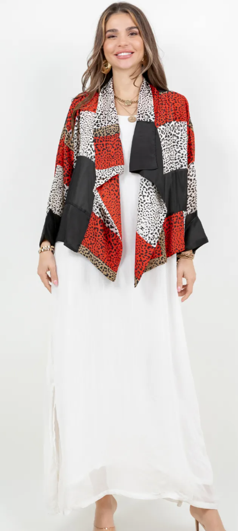 Red Leopard Abstract Boho Chic Flirty Fashionista Jackets Small-2X