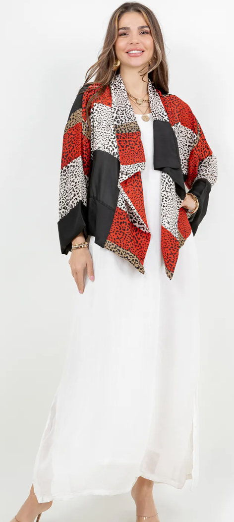 Red Leopard Abstract Boho Chic Flirty Fashionista Jackets Small-2X