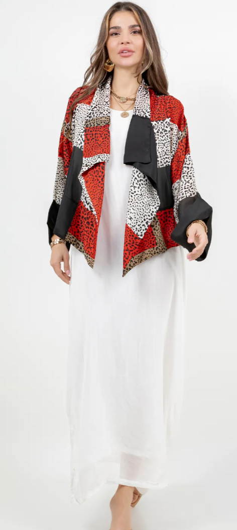 Red Leopard Abstract Boho Chic Flirty Fashionista Jackets Small-2X