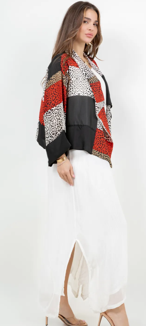 Red Leopard Abstract Boho Chic Flirty Fashionista Jackets Small-2X