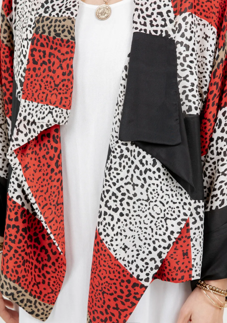 Red Leopard Abstract Boho Chic Flirty Fashionista Jackets Small-2X