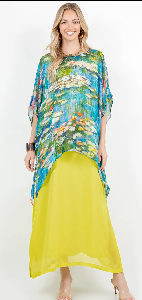 Monets Garden Oversize Tunic Top Lagenlook Boho Hippie Chic SML-6X+