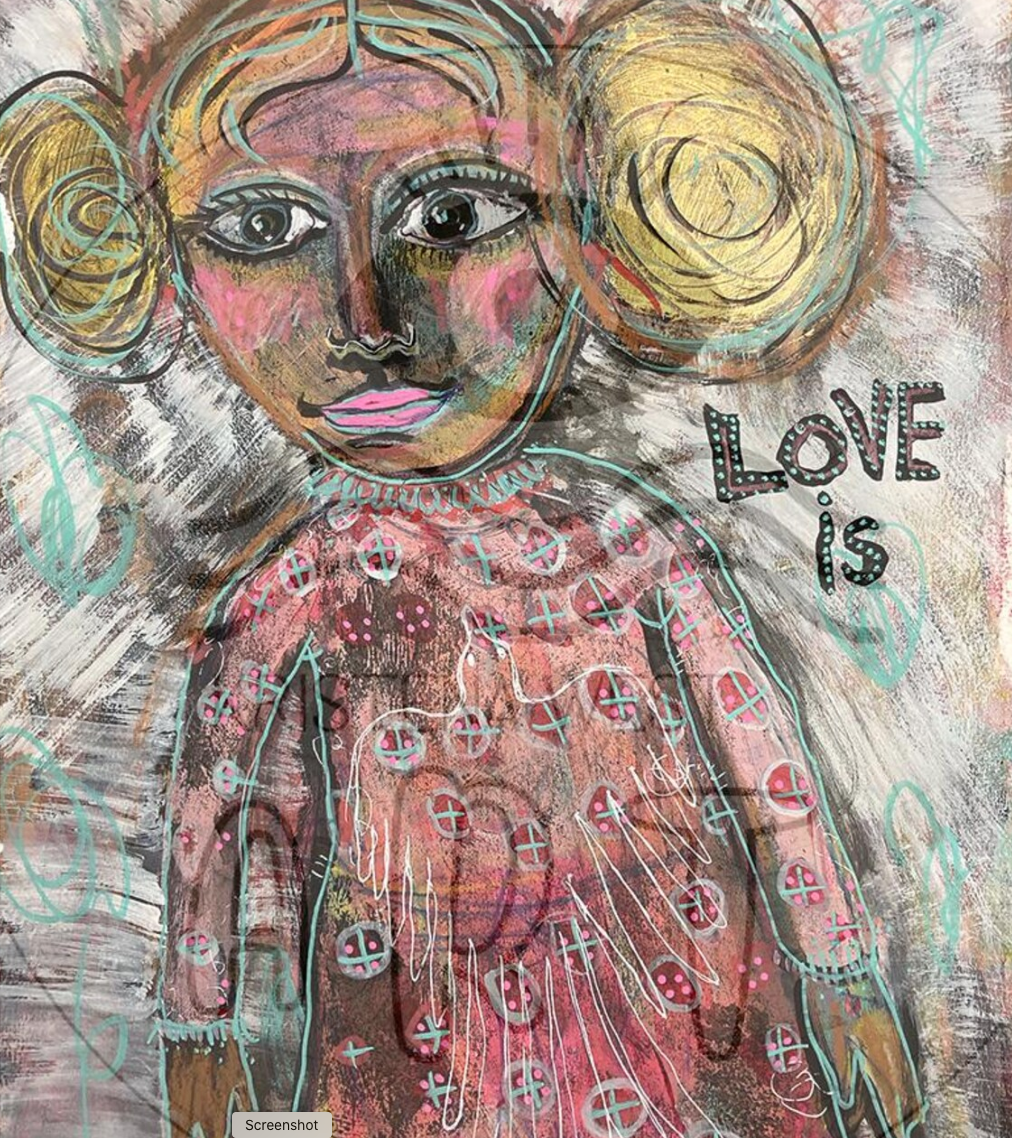 Love Is Archival Print Original Folk Art Women's Wisdom Portrait Positive Healing Words Art Gift
