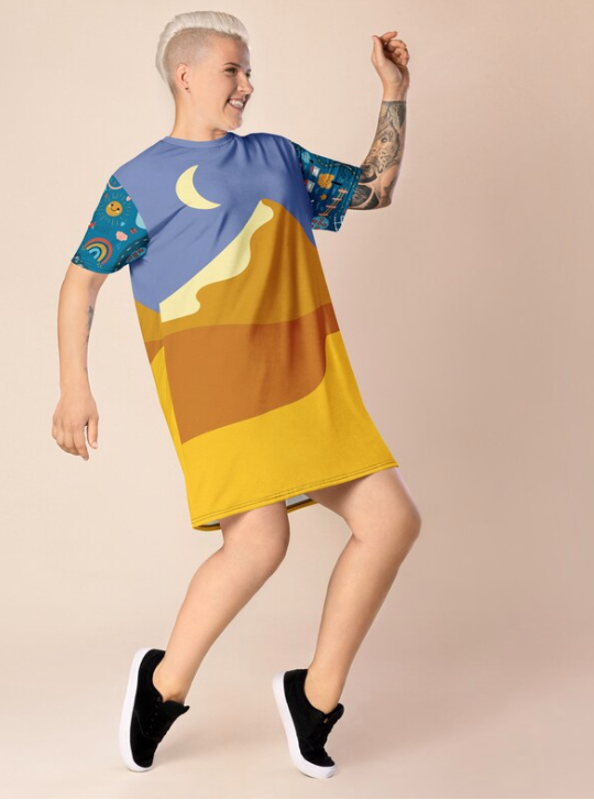 Boho Moon Rise Landscape Folk Art Tee Shirt Small to 6X