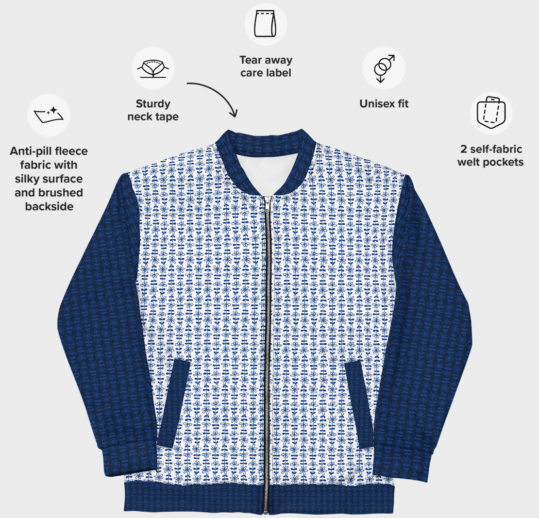 Navy & White Retro Bomber  Jacket Sml-3X