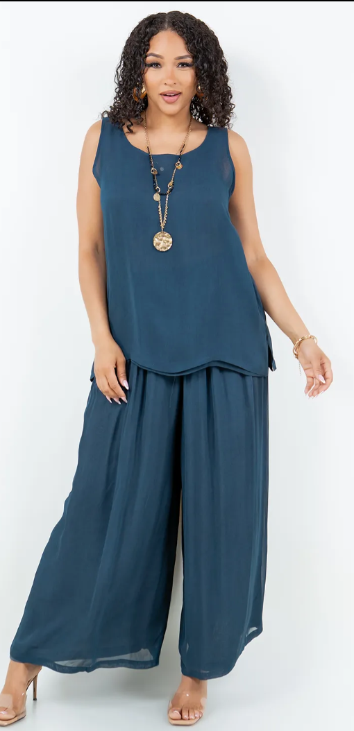 9 Colors Sunheart  Tank Top & Wide Leg Pants Set Boho Hippie Chic Resort Wear Sml-2X+