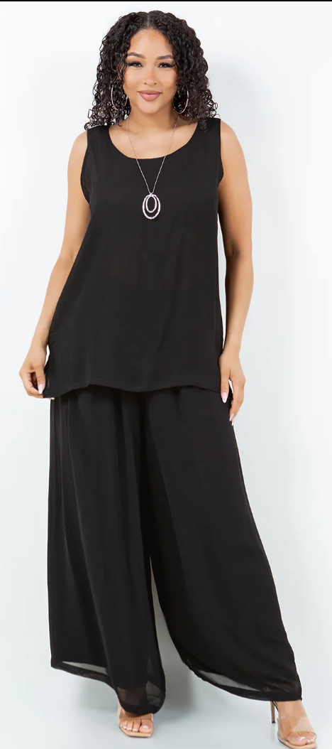 9 Colors Sunheart  Tank Top & Wide Leg Pants Set Boho Hippie Chic Resort Wear Sml-2X+
