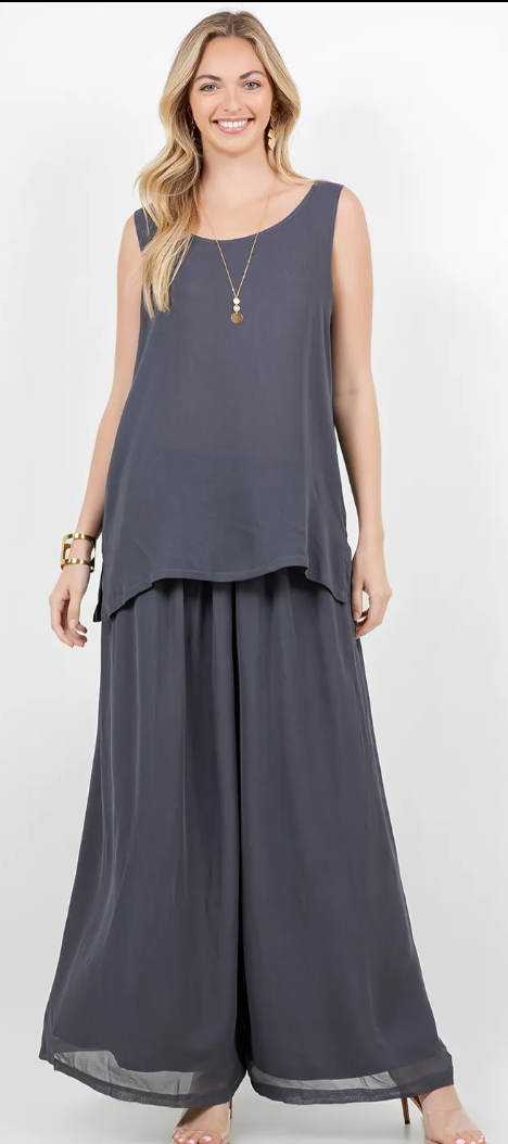 9 Colors Sunheart  Tank Top & Wide Leg Pants Set Boho Hippie Chic Resort Wear Sml-2X+