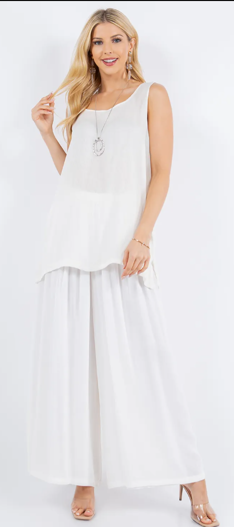 9 Colors Sunheart  Tank Top & Wide Leg Pants Set Boho Hippie Chic Resort Wear Sml-2X+