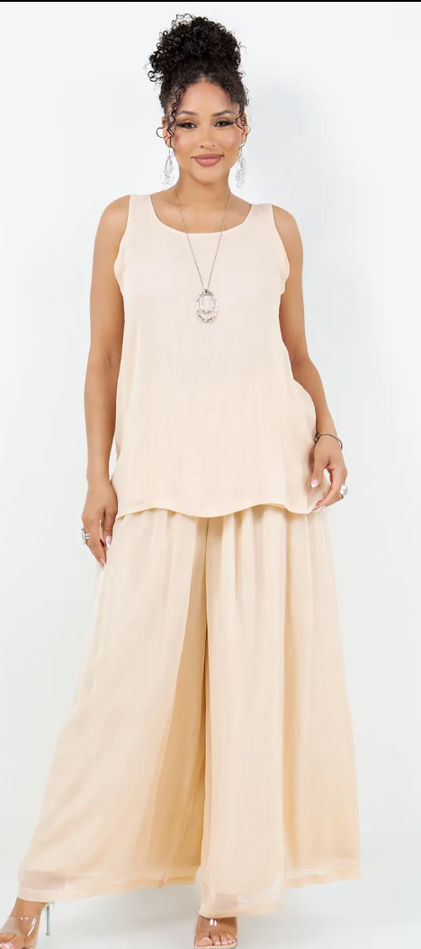 9 Colors Sunheart  Tank Top & Wide Leg Pants Set Boho Hippie Chic Resort Wear Sml-2X+