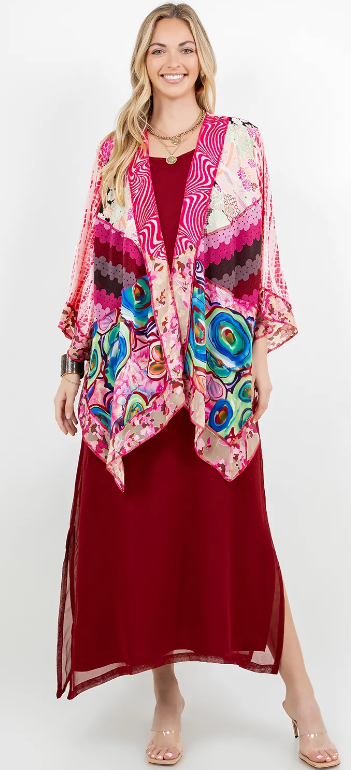 Sunheart Party in Pink Scarf Jacket Boho  Hippie Chic Sml-Large-xl-1x