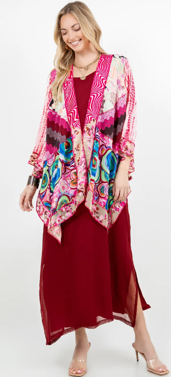 Sunheart Party in Pink Scarf Jacket Boho  Hippie Chic Sml-Large-xl-1x