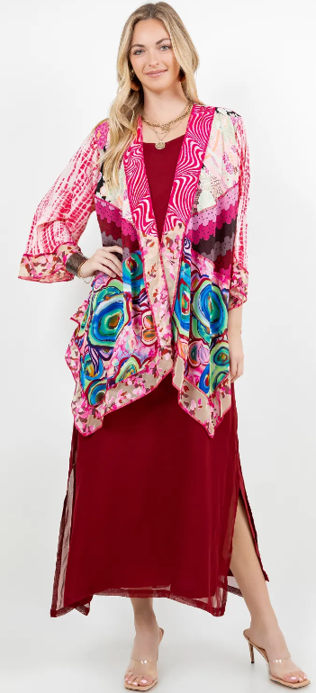 Sunheart Party in Pink Scarf Jacket Boho  Hippie Chic Sml-Large-xl-1x