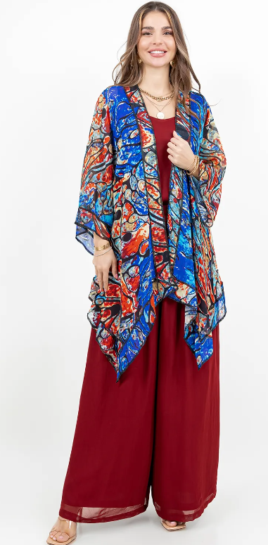Sunheart Blue Abstract Scarf Jacket Boho  Hippie Chic Sml-Large-xl-1x