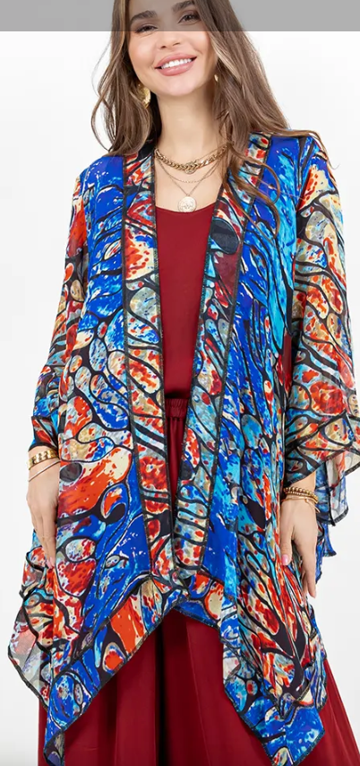 Sunheart Blue Abstract Scarf Jacket Boho  Hippie Chic Sml-Large-xl-1x