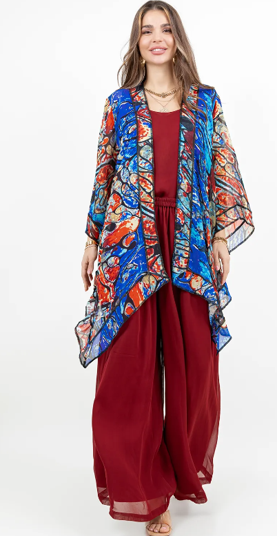 Sunheart Blue Abstract Scarf Jacket Boho  Hippie Chic Sml-Large-xl-1x