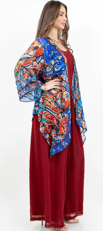 Sunheart Blue Abstract Scarf Jacket Boho  Hippie Chic Sml-Large-xl-1x