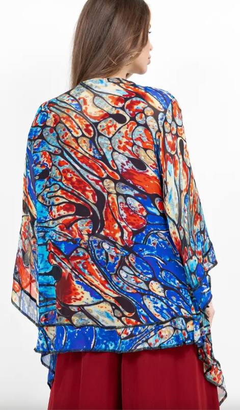 Sunheart Blue Abstract Scarf Jacket Boho  Hippie Chic Sml-Large-xl-1x