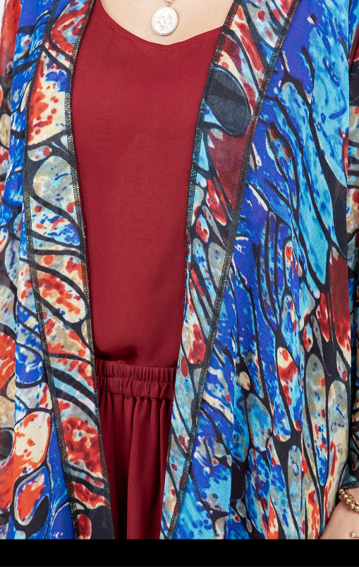 Sunheart Blue Abstract Scarf Jacket Boho  Hippie Chic Sml-Large-xl-1x