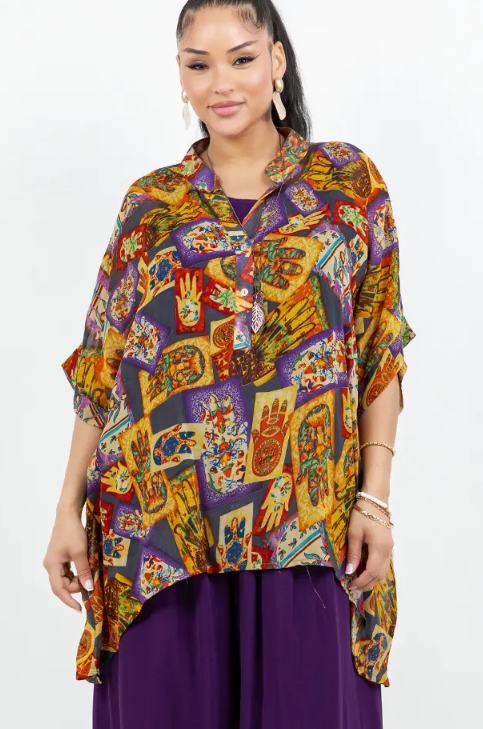 Milagros Oversize Pacifica Shirt Top  Lagenlook Boho Hippie Chic SML-6X+