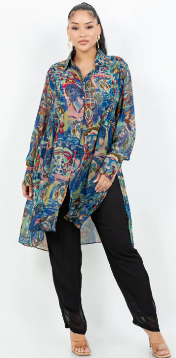 Good Karma Boho Pleated Tunic Oversize Plus Shirt Tunic 60" Bust Sml-5x